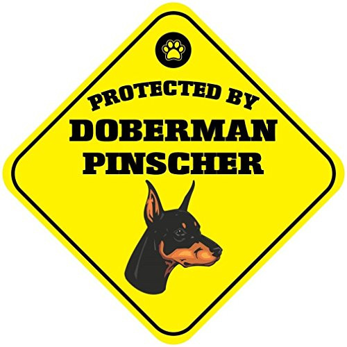 Protected by Doberman Pinscher Dog Crossing Funny Novelty SignVinyl Sticker Decal 8"