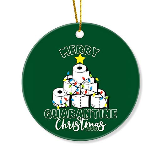 HaiGuoQu Merry Quarantine Christmas - Christmas Ornament - Holiday Ceramic Keepsake 3" Flat Circle Porcelain - Ceramic Disk - Christmas Tree Ornament - Gifts Idea for Christmas Keepsake Presents