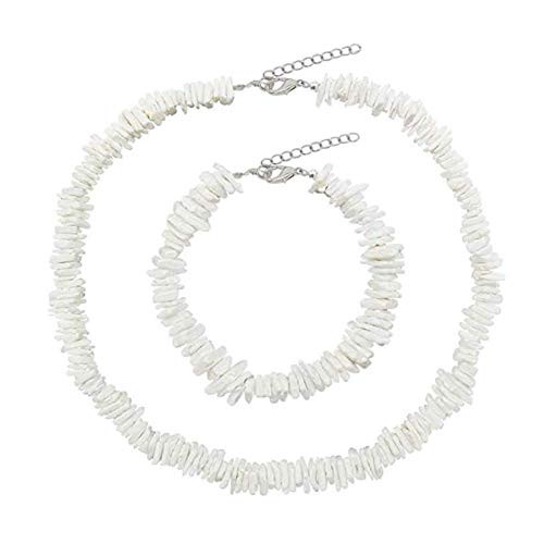 Dremcoue Puka Shell Necklace for Women Handmade Clam Chips Puka Shell Beach Choker Necklace White Sea Shell Necklace Anklet Set Hawaiian Beach Jewelry 