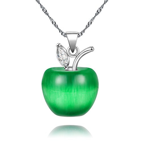 Uloveido Teacher's Apple Necklace White Gold Plated, Lab Moonstone CZ Stone Necklace Apple Pendant Necklace Gift for Women Teacher YL007-N-Dark Green Uloveido Teacher's Apple Necklace White Gold Plated, Lab Moonstone CZ Stone Necklace Apple Pendant Necklace Gift for Women Teacher YL007-N-Dark Green