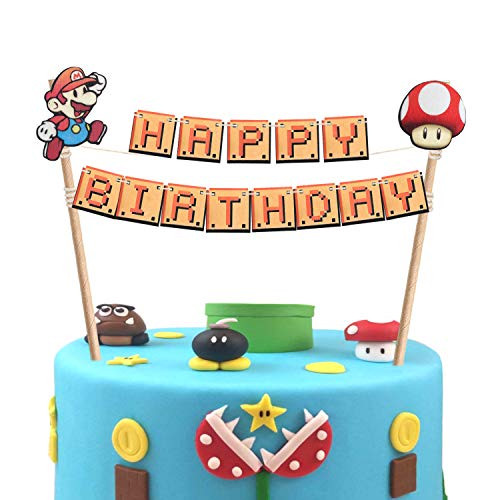 LILIPARTY Cartoon Mario Happy Birthday Cake Bunting Topper Boys Birthday Cake Banner Video Gaming Theme Birthday Party Decoration Suppliers , Pre-String Together