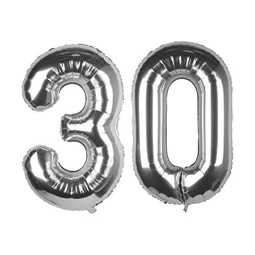 Tim and Lin 40 inch Silver 30 Number Jumbo Foil Mylar Helium Balloons - Party Decoration Supplies Balloons - Great for 30th Birthday or 30th Any Anniversary Parties Events