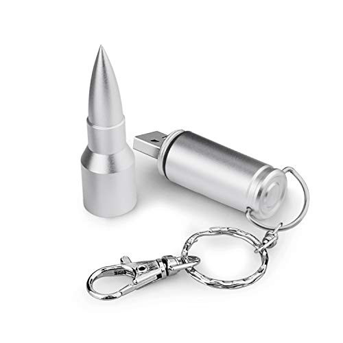 RAOYI New 3D Bullet Flash Drive 32G USB 2.0 Flash Pen Drive Metal Memory Stick with Key Chain (32GB,Silver)