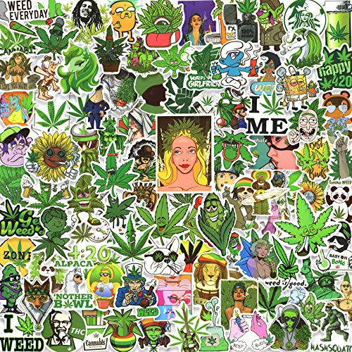 100pcs Weed Stickers for Adults, Waterproof Vinyl Marijuana Stickers for Laptop Water Bottles Bumper Skateboard Cars, Cool Decals Weed Sticker Pack