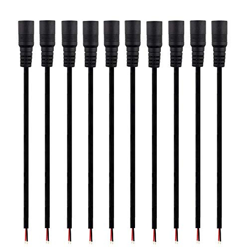 inShareplus 10 Pack Female DC Power Pigtail Cable, 5.5 X 2.1mm 12V DC Female Cable Connectors for CCTV Security Camera, DVR, Car Rearview Monitor System Video, LED Strip Light, Low Voltage Application