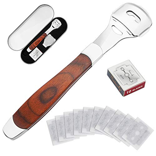 Foot Care Pedicure Shaver, Wood Handle Foot Callus Shaver Sets, Dead Hard Skin Callus Remover for Feet (Include 10 Blades, 1 Foot File Head)
