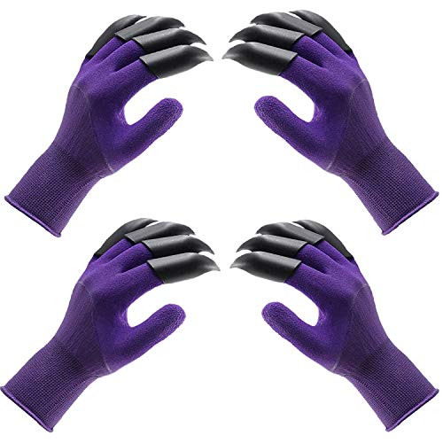 BEADNOVA Garden Gloves with Claws Digging Gloves Claw Gardening Gloves for Digging Gardening Planting (2 Pairs, Purple)