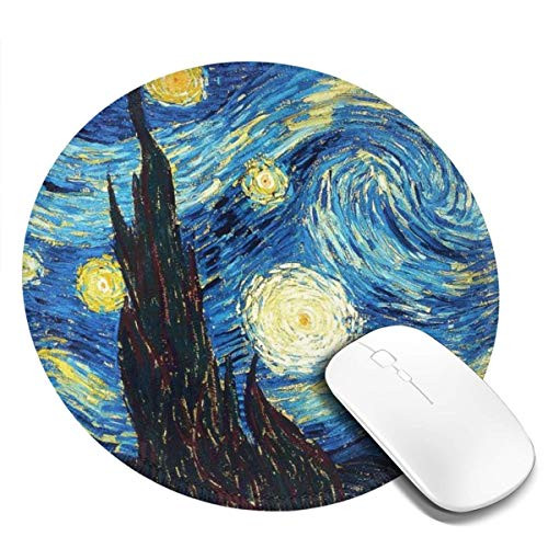 Starry Night by Vincent Van Gogh Round Mouse Pad Non-Slip Rubber Base Mousepad Small Mouse Mat for Computer Laptop Office Home