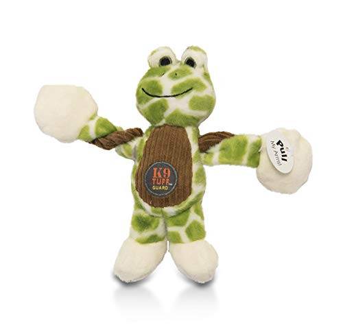Charming Pet Baby Pulleez Frog Squeaky Plush Dog Toy with Ropes for Pull-Through Tugging Action