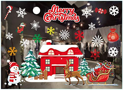 MORFONG Christmas Window Clings Window Stickers Christmas Window Decorations Snowman Snowflake Santa Claus Reindeer Elk Static Stickers for Glass Windows (F)
