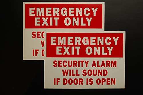 (2 Pack) Emergency Exit Only Security Alarm Will Sound If Door is Open Decal Sticker 7"x 5" Self-Adhesive Decal Indoor Outdoor (X2PS39)