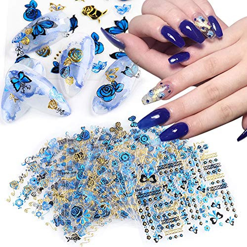 Butterfly Nail Art Stickers Flowers Butterflies Nails Supply 3D Self-Adhesive Design Gold Nail Decals Foils Nail Art Supplies DIY Manicure Tips Charms Nail Sticker for Women Girls (24 Sheets Blue Set? Butterfly Nail Art Stickers Flowers Butterflies Nails Supply 3D Self-Adhesive Design Gold Nail Decals Foils Nail Art Supplies DIY Manicure Tips Charms Nail Sticker for Women Girls (24 Sheets Blue Set?