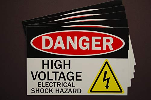 Danger - High Voltage Electrical Shock Hazard Vinyl Stickers (5 Pack) Decals Waterproof Sign Placard 6" X 4" (X5PS2)