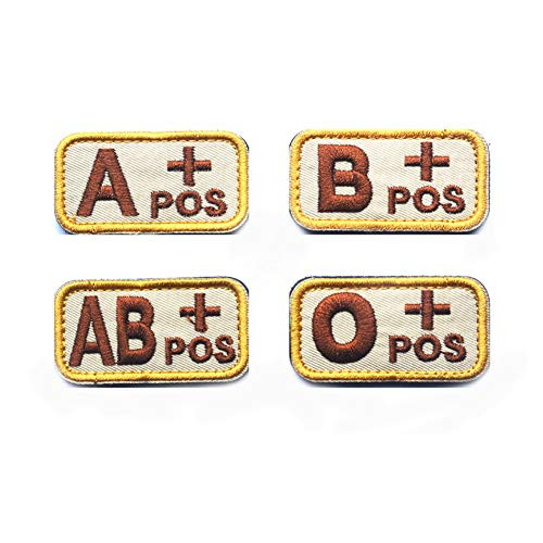 SOUTHYU 4 Pack Blood Type Positive APlus BPlus ABPlus OPlus POS Tactical Morale Patches Embroidered Badge Military Emblem, Hook and Loop Patch