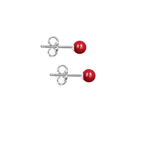 Rakumi Tiny Coral Studs Earrings Sterling Silver 4mm Round Coral Earrings Studs