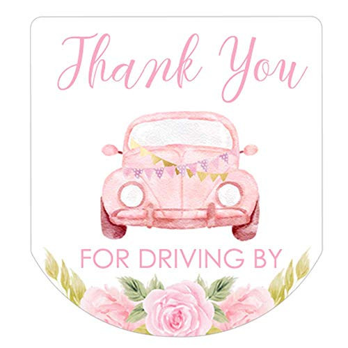 90 Hand Sanitizer Labels Thank You for Driving by Stickers for Favors (Drive by Floral)