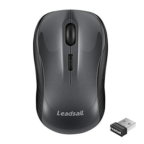 LeadsaiL Computer Wireless Mouse, 2.4G Wireless Ergonomic Portable Laptop Mouse, Cordless Mouse with USB Receiver, 3 Adjustable DPI Levels for Notebook, PC, Laptop, Computer, MacBook (Light Grey)