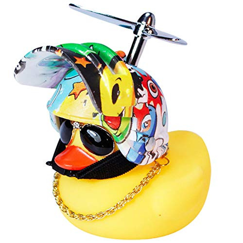wonuu Rubber Duck Toy Car Ornaments Yellow Duck Car Dashboard Decorations Cool Glasses Duck with Propeller Helmet