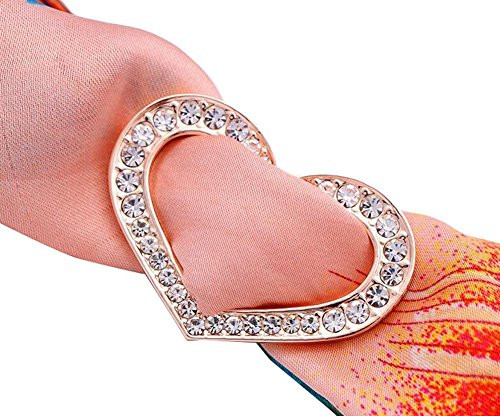 1PC Women Lady Girls Luxury Love Heart Rhinestone Metal Scarves Buckle Scarf Clip Scarf Ring Wrap Holder Clamp Silk Sarf Clasp for Clothing Neckerchief T-Shirts Shawl (Golden)