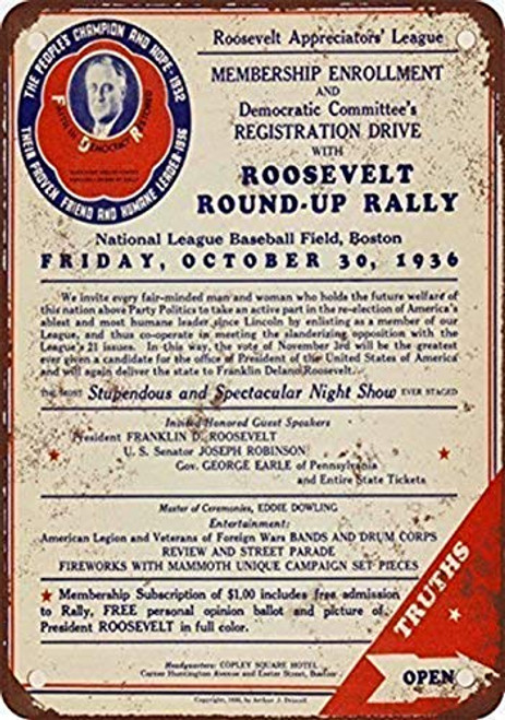 WEIMEILD New Tin Sign 1936 Roosevelt Round-Up Rally Vintage Look Reproduction Aluminum Metal Sign 8x12 INCH (M4035)