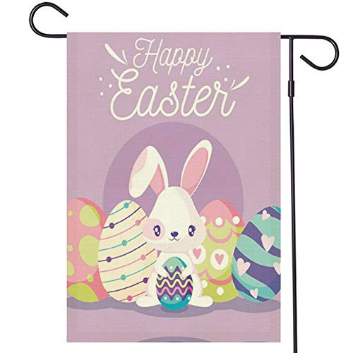 Mukeyo Easter Garden Flag, Vertical Double Sided Happy Easter Spring Yard Flags, Burlap Easter Bunny Rabbit Eggs Outdoor Decorations 12.5 x 18 Inch Color D