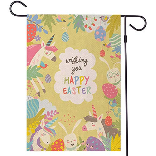 Mukeyo Easter Garden Flag, Vertical Double Sided Happy Easter Spring Yard Flags, Burlap Easter Bunny Rabbit Eggs Outdoor Decorations 12.5 x 18 Inch Color G