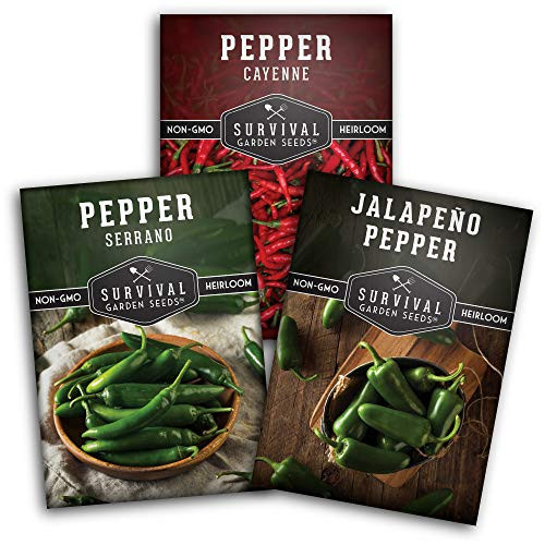 Hot Pepper Collection Seed Vault - Non-GMO Heirloom Survival Garden Seeds for Planting - Three Popular Hot Pepper Varieties