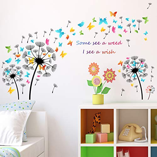 Dandelion Wall Decals Flying Flowers Butterflies Wall Stickers , DILIBRA Removable Peel and Stick Dandelion Wall Art for Classroom Kids Bedroom Bathroom Nursery Home Decoration