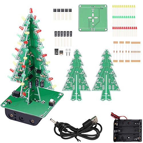 AiTrip 3D Xmas Tree Soldering Project Electronic DIY Kit Upgraded 7 Color Flashing LED PCB Solder Assemble Kit Season Decoration Creative Gift