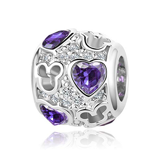 QeenseKc Openwork Mouse Heart Love Round Charm Sparkling CZ Beads for European Bracelet QeenseKc Openwork Mouse Heart Love Round Charm Sparkling CZ Beads for European Bracelet