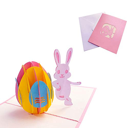 Flunyina 1PC 3D Easter Greeting Card 3D Pop Up Gift Cards Easter Bunny Eggs Flowers Cutouts Gift Easter Party Card with Envelope for Easter Party Supplies, Family and Friends
