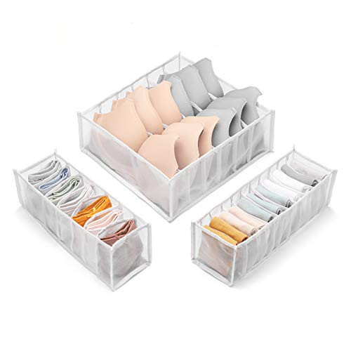 Ho Hoeng Underwear Organizer, Drawer Divider For Underwear/ Socks/ Bras/ Ties, Foldable Storage Boxes, Organizers Clothes Storage With 3pcs Of 6/7/11 Compartments (White)
