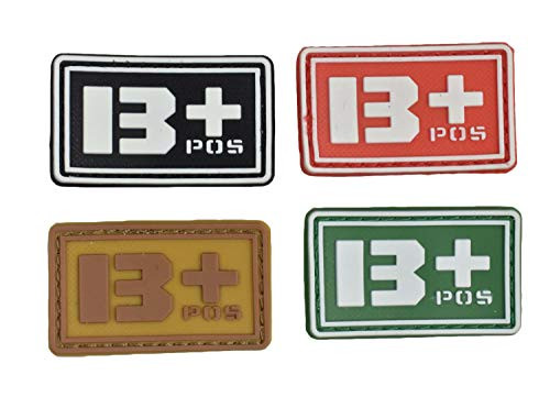 Tactical Blood Type OPlus Positive POS Type O- Negative NEG Hook and Loop Patch Morale Military Badge for for Tactical Equipment, Vests or Jackets (Type BPlusPOS 4PC)