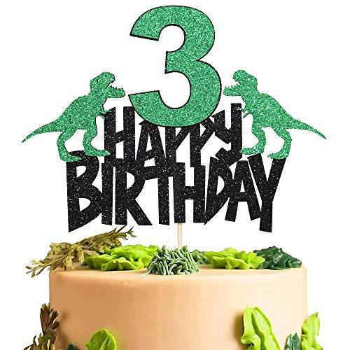Dinosaur cake topper for 3th birthday, sparkly happy 3th birthday dinosaur cake topper Jurassic Park dinosaur theme birthday party supplies decoration Dinosaur cake topper for 3th birthday, sparkly happy 3th birthday dinosaur cake topper Jurassic Park dinosaur theme birthday party supplies decoration