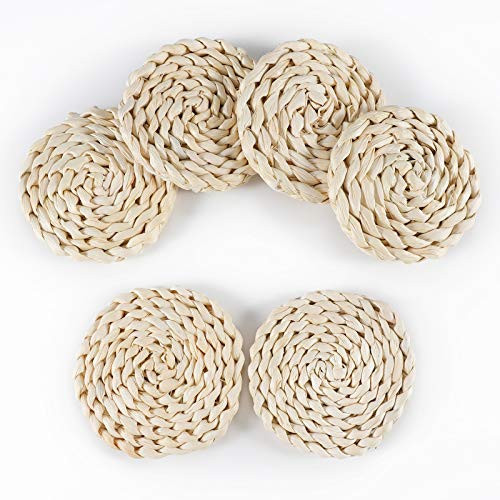 SUEH DESIGN Set of 6 Round Woven Placemat, Corn Husk Weave Placemat, Placemat Braided Rattan Tablemats 4.3" SUEH DESIGN Set of 6 Round Woven Placemat, Corn Husk Weave Placemat, Placemat Braided Rattan Tablemats 4.3"