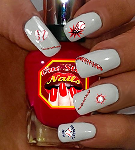 Baseball MOM Clear waterslide nail art decals with Baseball MOM Art. Set of 87.