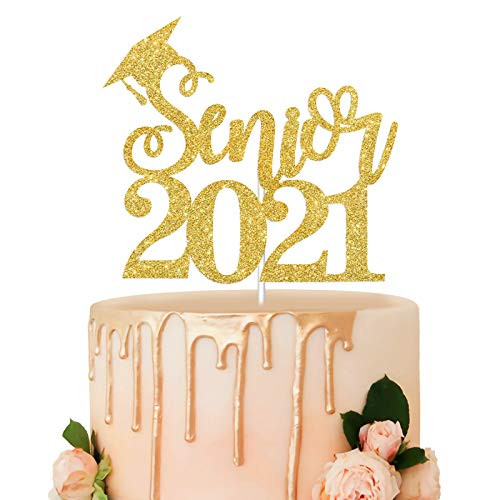 Senior 2021 Cake Topepr,Gold Glitter Seniors Graduation Cake Topper, Congrats Grad, Class of 2020 Graduation Party Decorations