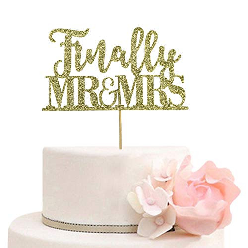 Finally Mr and Mrs Cake Topper, Wedding Engagement Bridal Shower Bachelorette Party Decorations, Gold Glitter Finally Mr and Mrs Cake Topper, Wedding Engagement Bridal Shower Bachelorette Party Decorations, Gold Glitter