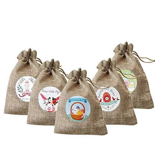 10 Pcs Easter Burlap Bags with Drawstrings Easter Bags Bulk Easter Cookie Bags Easter Treat Bags for Cookie Candy Easter Party Supplies