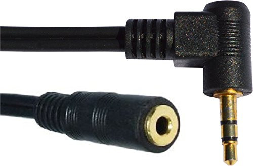 rhinocables Black 6 feet 7inch (6ft) 3.5mm Stereo Jack Right Angled Male to Jack Straight Female Socket Extension Aux Cable Lead