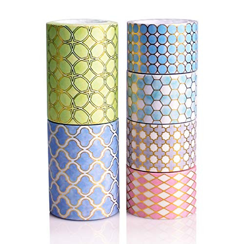 6 Rolls Gold Foil Wide Washi Tape Set,30mm 60mm Colored Geometric Pattern Masking Tape,Decorative Painters Tape for Craft,Scrapbook,Bullet Journal,DIY,Gift Wrapping 6 Rolls Gold Foil Wide Washi Tape Set,30mm 60mm Colored Geometric Pattern Masking Tape,Decorative Painters Tape for Craft,Scrapbook,Bullet Journal,DIY,Gift Wrapping