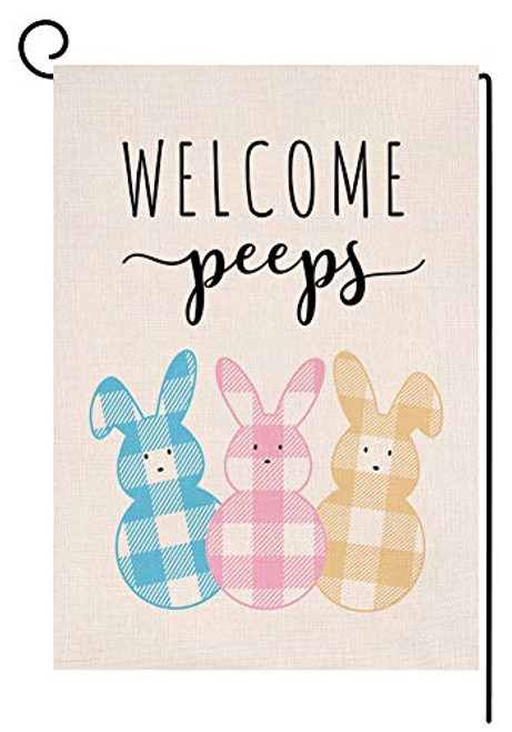 BLKWHT Welcome Peeps Easter Bunny Garden Flag Vertical Double Sided Spring Buffalo Rabbit Burlap Yard Outdoor Decor 12.5 x 18 Inches BLKWHT Welcome Peeps Easter Bunny Garden Flag Vertical Double Sided Spring Buffalo Rabbit Burlap Yard Outdoor Decor 12.5 x 18 Inches