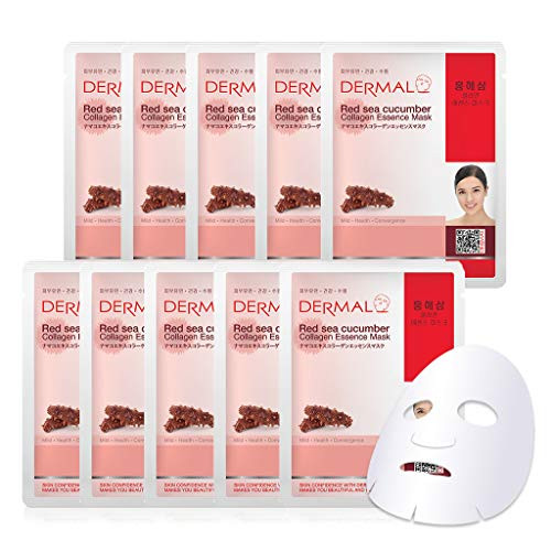 DERMAL Collagen Essence Facial Mask Sheet 23g Pack of 10 - A (Red Sea Cucumber)