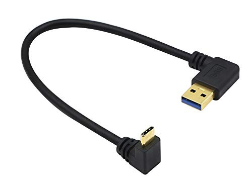 Short USB C Cable,YAODHAOD 24CM Right Angle USB A 3.0 Male to Type C Up  and  Down Angle Male Data Cable, 3A Fast Charging Cable for Samsung S9 (Right Angle USB a to up  and  Down Angle Type c, Black)