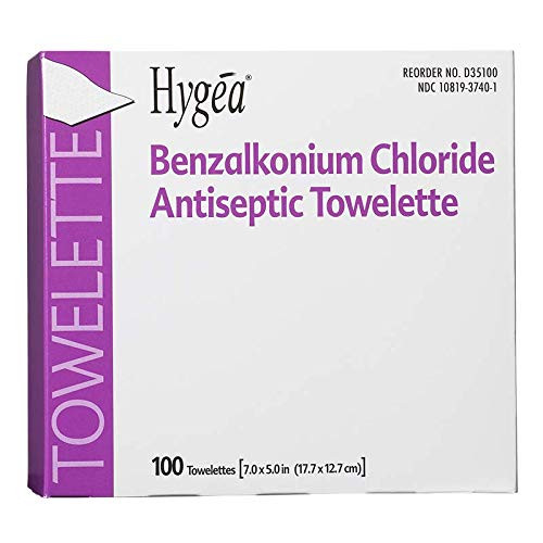 Hygea D35185 BZK Benzalkonium Chloride Antiseptic Towelette, Box of 100