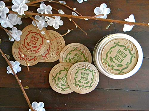 Mason Jar Labels Holly Jolly Christmas Canning Stickers Holiday Tags