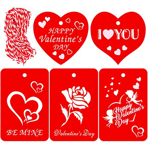 100 Pieces Valentine Gift Tags,Red Kraft Paper Wedding Gift Tags With String for Valentine's Day \Wedding Party Gift Wrapping Labeling - 5 Designs