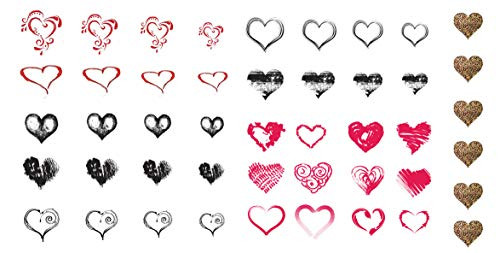 Heart Nail Decals Assortment Water Slide Nail Art Decals - Great for Valentine's Day Nail Salon Quality
