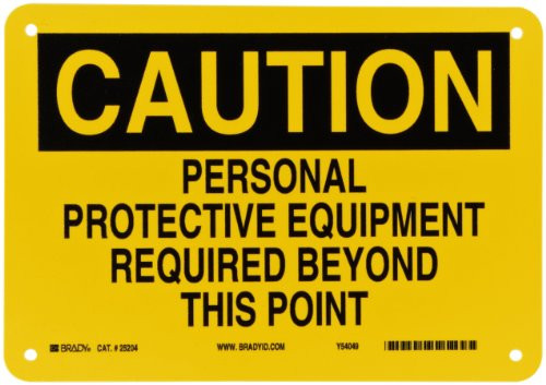 Brady 25204 10" Width x 7" Height B-401 Plastic, Black on Yellow Protective Wear Sign, Header "Caution", Legend "Personal Protective Equipment Required Beyond This Point"