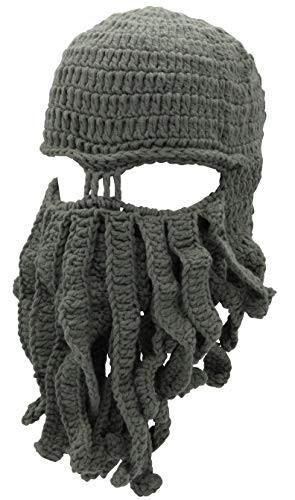 Oidon Octopus Winter Warm Knitted Wool Ski Face Mask Knit Beard Squid Beanie Hat Cap (Grey),One Size